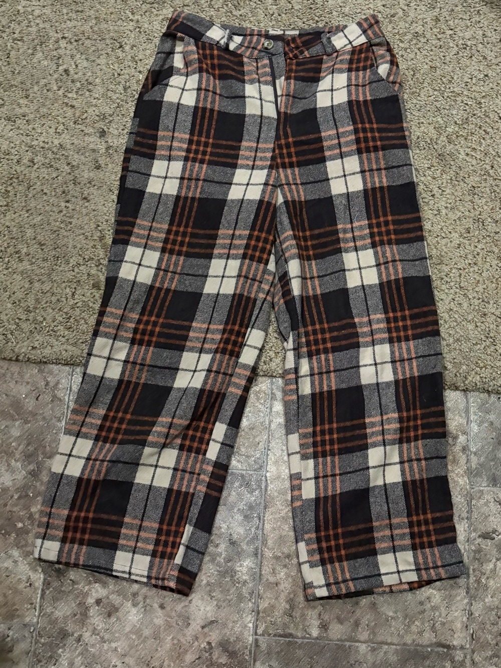 HYFVE Black Cream and Brown Plaid Straight Leg Pants